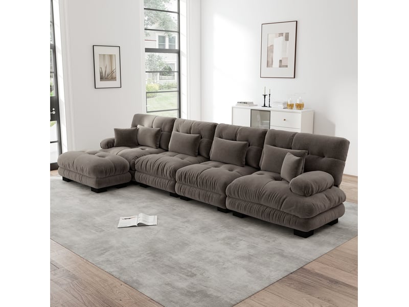  Canapé d’angle modulable 4 places en chenille marron avec ottomans mobiles  - Conforama C