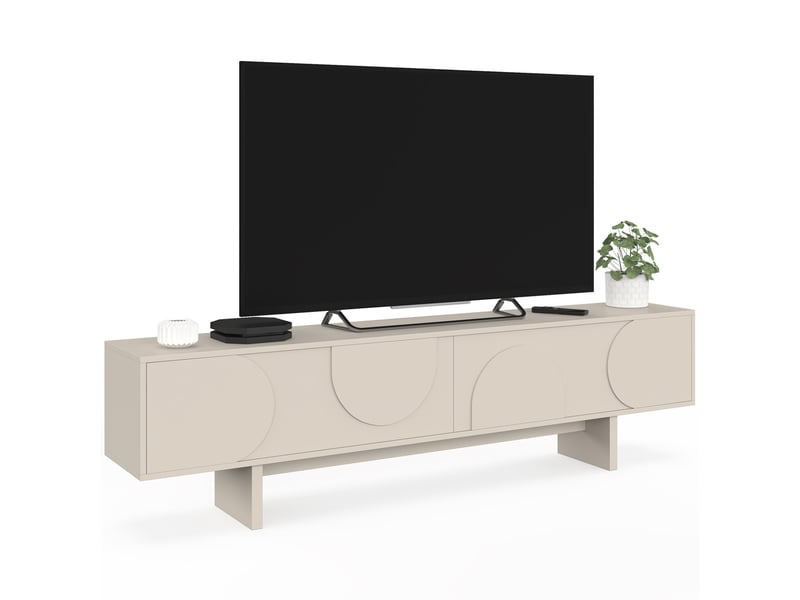 Meuble tv 180 cm arvin 2 portes à reliefs arrondis bois coloris beige - Conforama A