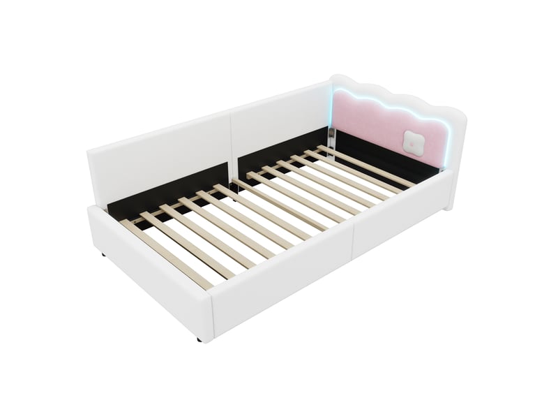  Lit d'enfant 90 × 200 cm, éclairage d'ambiance led, aspect feutre, blanc  - Conforama R
