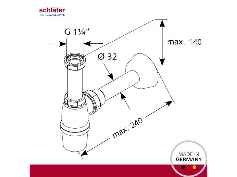 Siphon universel 4396101 schläfer pour lavabo de salle de bain et de cuisine, drain d'évier en polypropylène, raccord g 1 14, tuyau de - Conforama B