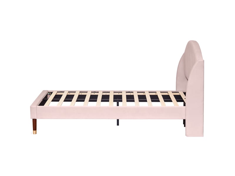  Lit enfant 90x200 cm avec sommier à lattes, tête de lit rembourrée en velours rose  - Conforama C