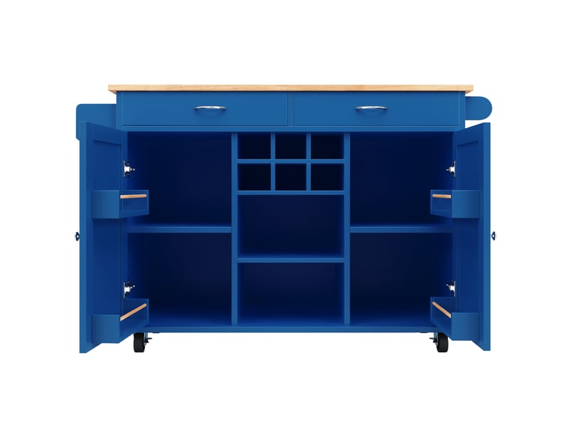  Îlot de cuisine bleu moderne avec rangement, desserte à roulettes en mdf et métal, 102x45x92 cm  - Conforama W