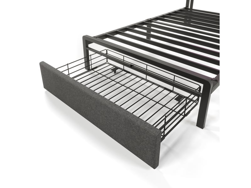  Lit simple 90x200 cm avec 1 tiroir et tête rangement, lin, gris, sans matelas  - Conforama R