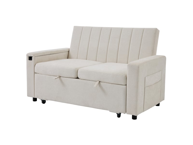  Canapé convertible 2 places 3-en-1 en chenille beige avec usb et type-c, 140x84,5x84 cm  - Conforama A
