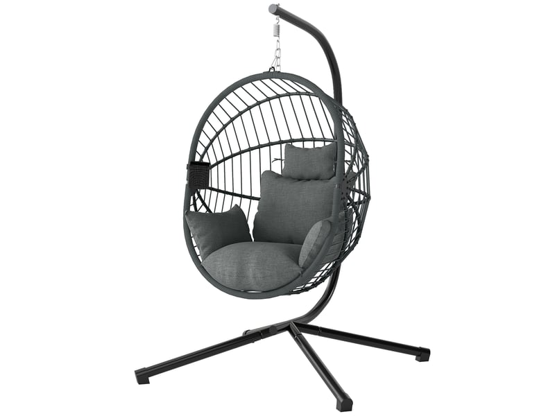 Fauteuil œuf suspendu, chaise hamac balançoire cmpanier pliable, coussin rembourré, gris - Conforama A