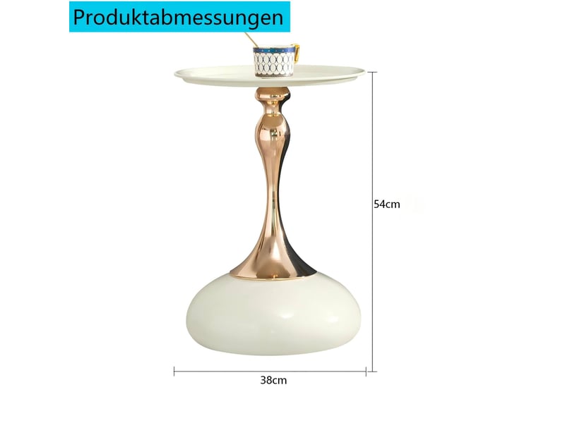  Table d'appoint ronde 38 cm, coloris blanc et or, style compact pour petits espaces, acier carbone  - Conforama C