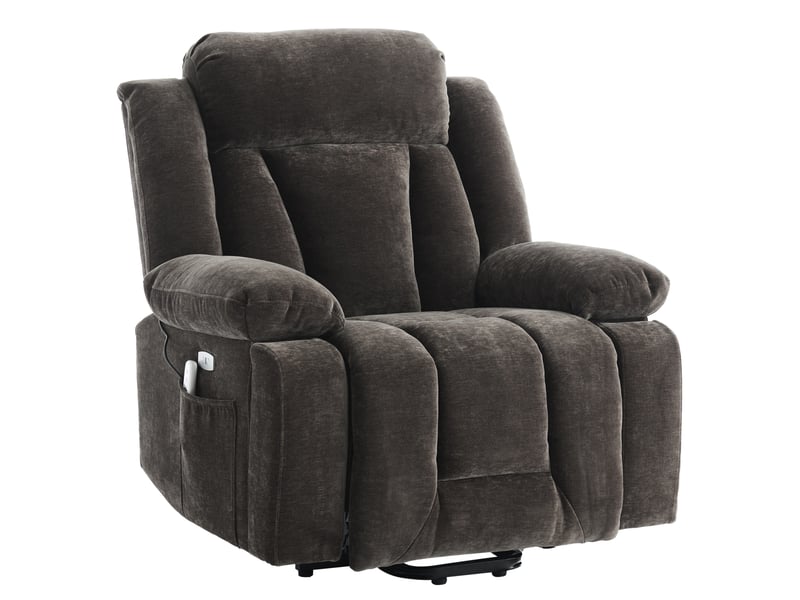  Fauteuil massant électrique releveur avec chauffage, usb et poches latérales en tissu marron 95 × 94 × 107 cm  - Conforama A