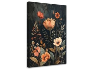 Tableau moderne, fleurs orange sur fond sombre 20x30