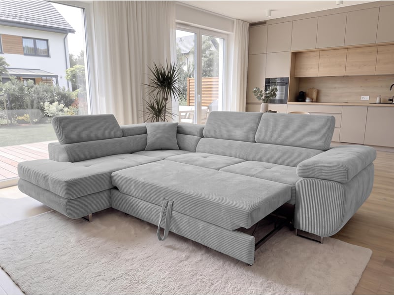  Canapé convertible 276 cm avec coffre et têtières – gris clair Konak - Conforama B