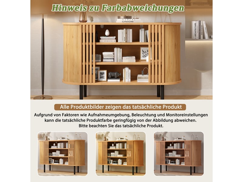  Buffet et enfilade avec 3 niches et 4 pieds réglables pour salon et salle à manger en mdf 120×40×80 cm naturel  - Conforama E