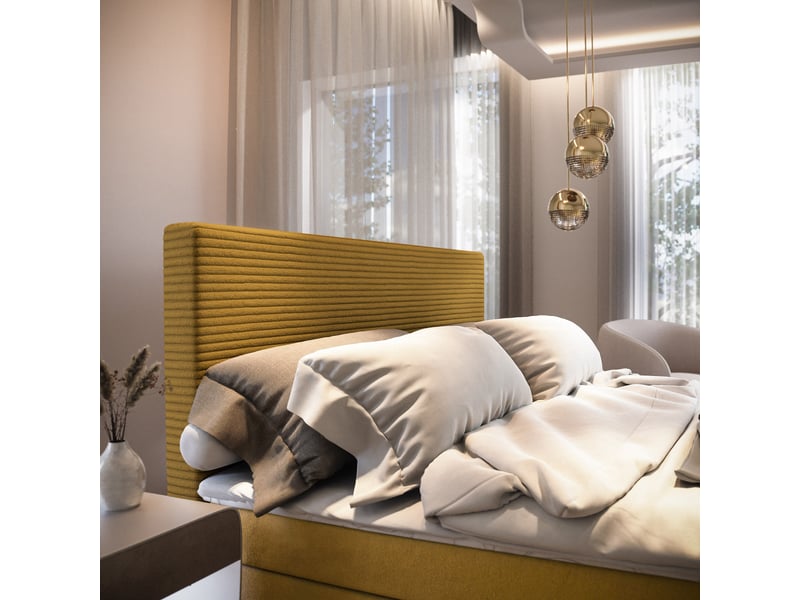  Boxspring giarro 200x200 cm, lit complet avec matelas, jaune  - Conforama D