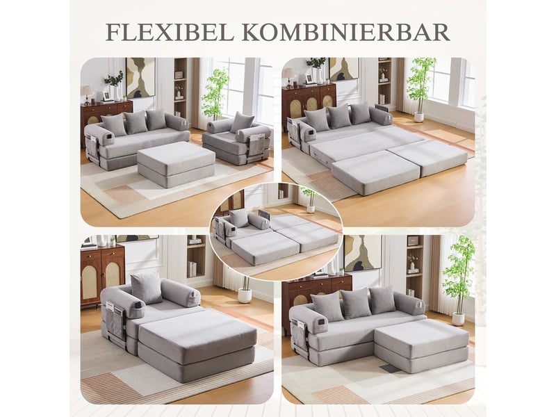  Canapé modulable hocker inclus cadre métal stable poche latérale 4 coussins confortables mousse haute densité libre combinaison usage polyvalent  - Conforama D