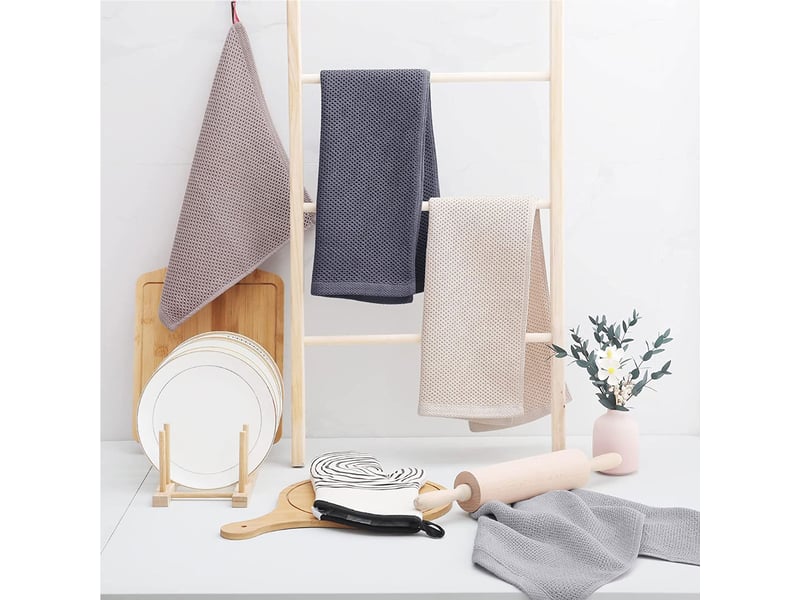 Lot de 4 torchons de cuisine,meulva,34x73x1 cm,à tissage gaufré,coton,gris foncé - Conforama B