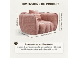 Lexzurn fauteuil fixe, pouf pour adulte,avec coussin,conception ergonomique,profondeur d'assise accrue 60 cm,adapté à de nombreux contextes,base antidérapante
