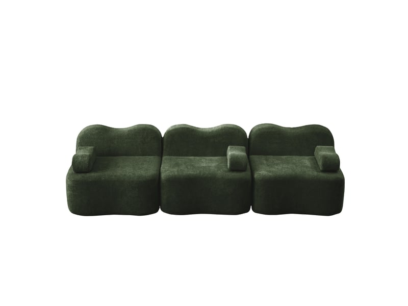  Canapé modulable 3 places vert en velours, forme ondulée  - Conforama A