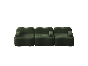 Canapé modulable 3 places vert en velours, forme ondulée