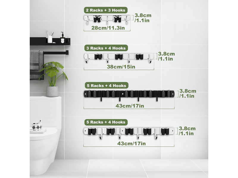 Ensemble de supports 5 supports + 4 crochets porte-balais mural, porte-balais sans perçage, rangement balai, noir FC-LJY-00688JY - Conforama D
