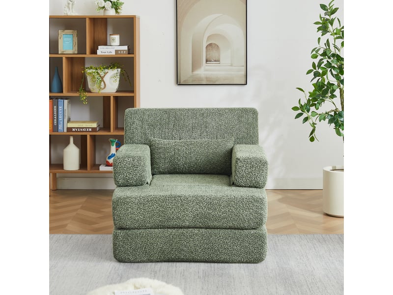  Fauteuil convertible 1 place 2 en 1 en chenille avec fonction lit pliable, fauteuil d’appoint salon chambre bureau - vert  - Conforama C