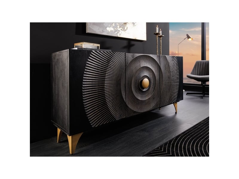  Buffet 140 cm 3 portes bois noir et doré – collection solaris  - Conforama D