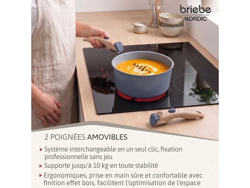 Batterie de cuisine induction céramique poignée amovible set 13 pièces , briebe, kb1220gry, , gris - Conforama E