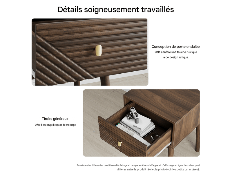  Lot de 2 tables de chevet coloris noyer poignées en métal 40 x 40 x 55 cm  - Conforama E