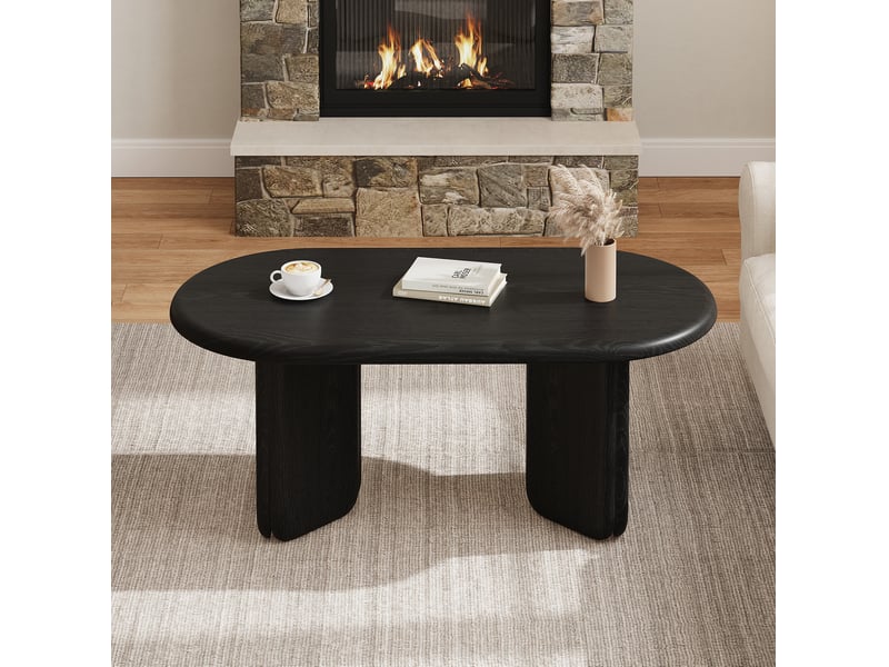  Table basse ovale 99x50x40 cm – noir – plateau mdf, pieds arrondis, charge 40 kg et montage facile  - Conforama B