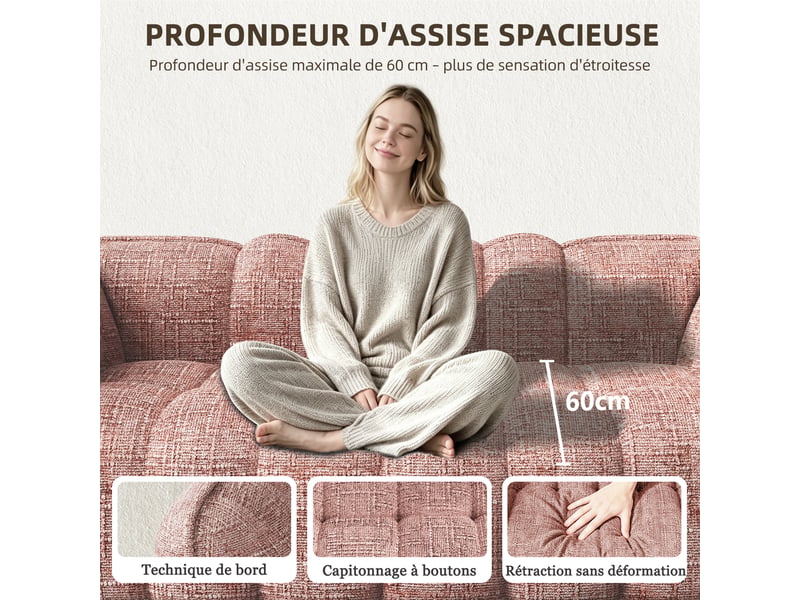  Lexzurn fauteuil fixe, pouf pour adulte,avec coussin,conception ergonomique,profondeur d'assise accrue 60 cm,adapté à de nombreux contextes,base antidérapante  - Conforama D