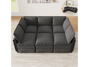 Canapé modulable xxl convertible 344x127x91 cm en ul avec fonction couchage, pouf amovible, double coussin d'assise, chenille - gris
