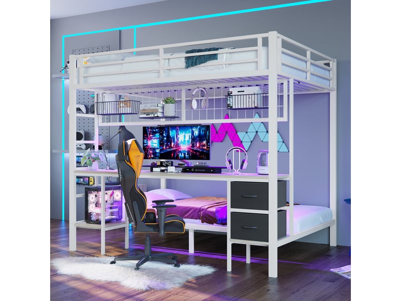 Lit mezzanine 140x200cm coloris blanc led lit enfant blanc - Conforama B