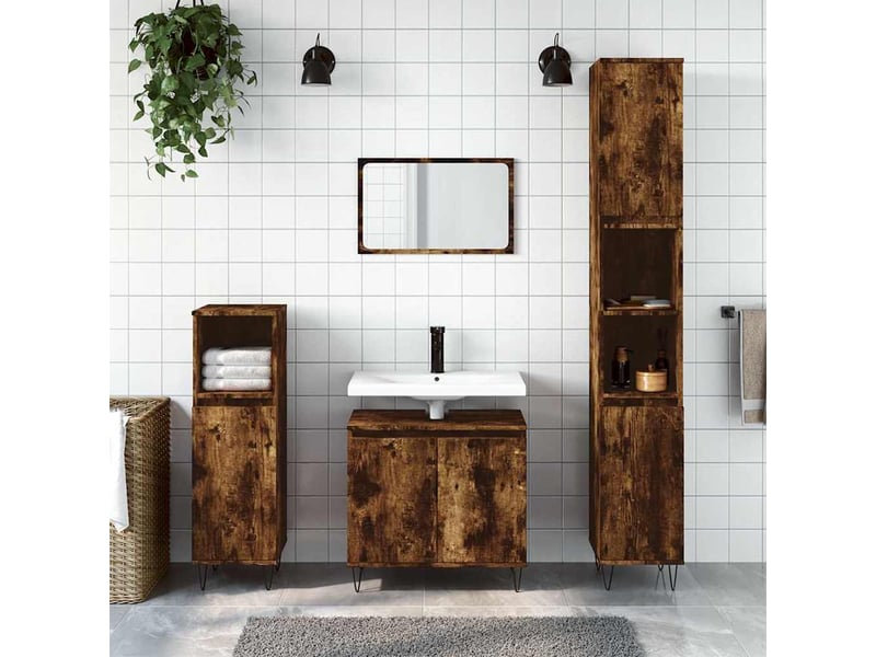  Amoire de salle de bain chêne fumé 58x33x60cm bois d'ingénierie shl1868  - Conforama B