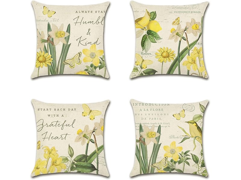  Lot de 4 housse de coussin - extérieur housse de coussin, lot de 4 imperméable jonquille motif canapé taie d'oreiller pour patio jardin salon chambre décoration, 45 x 45 cm, jaune  - Conforama A