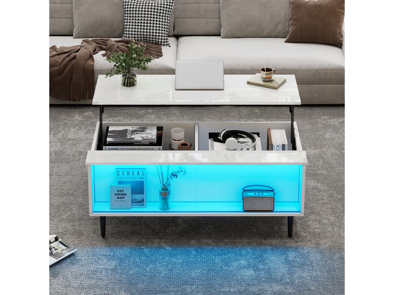  Table basse relevable rectangulaire blanc - 50x105 cm led panneau de particules table basse blanc - Conforama D