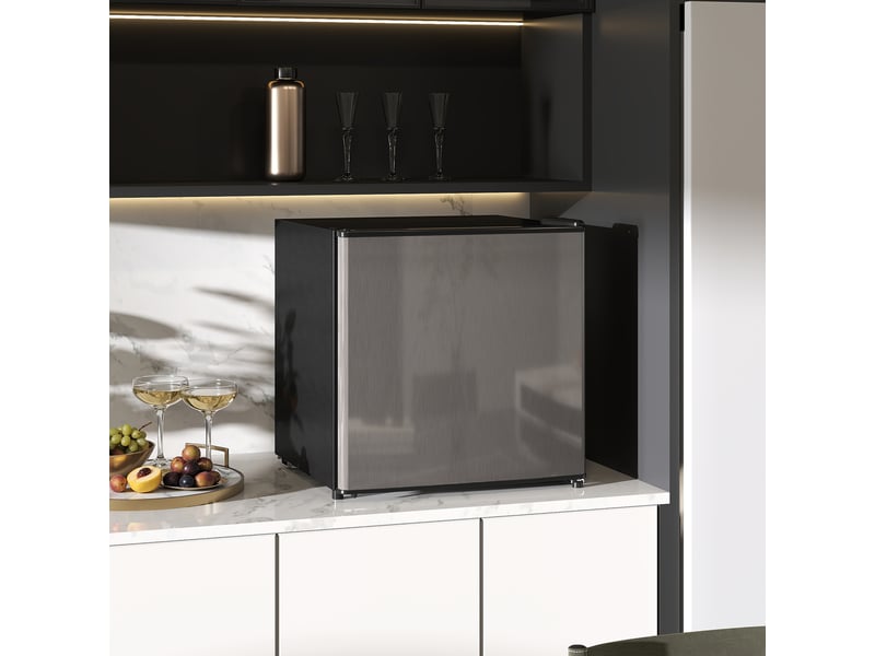  Petit réfrigérateur compact avec congélateur 46l, acier argenté et mini frigo porte réversible, thermostat réglable pour chambre et bureau  - Conforama C