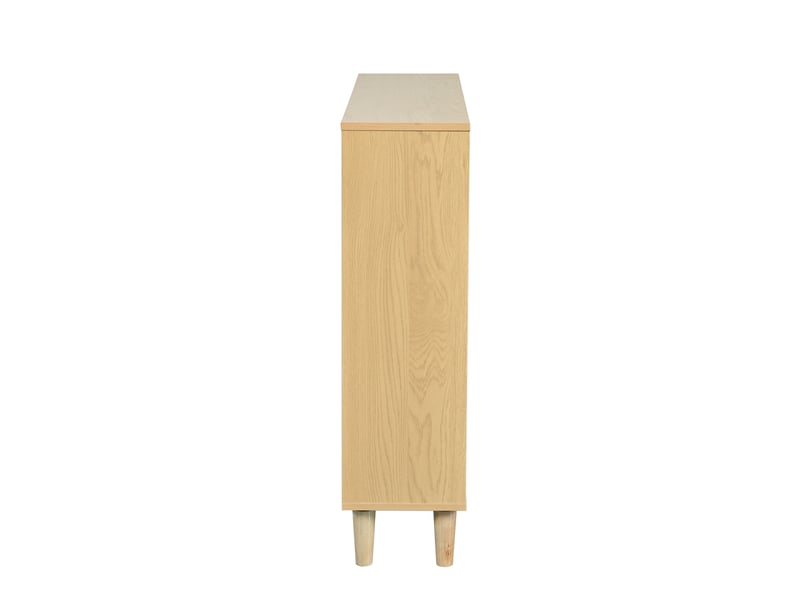  Meuble à chaussures 100x25x90 cm avec 4 portes abattantes, façades cannage et poignées métal, gain de place - Chêne clair Fay Lum - Conforama E