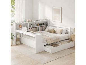 Lit avec rangement 140x200 cm MEUBLIV coloris blanc