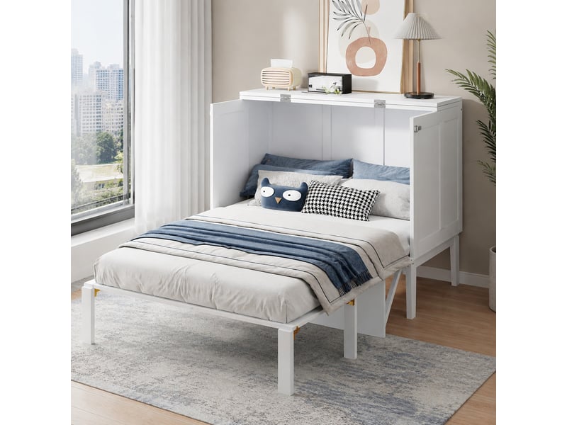  Lit escamotable vertical 90 x 200 cm avec sommier à lattes blanc  - Conforama B