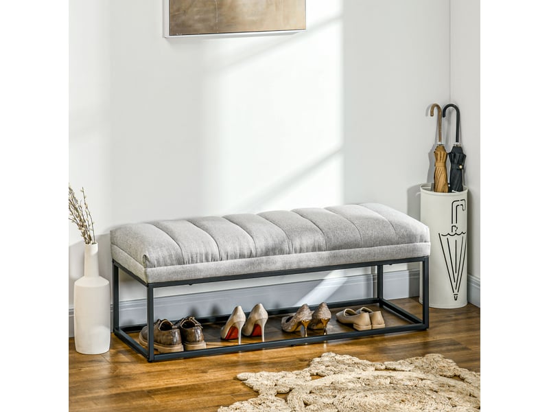  Banc au design industriel pour lit avec pieds en métal en rose et noir  - Conforama D