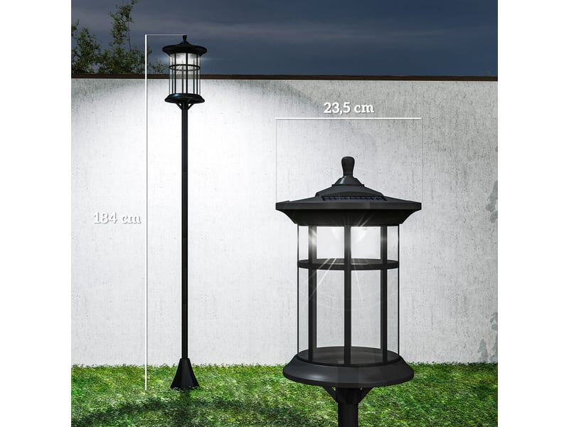  Lot de 2 lampes solaires d'extérieur avec panneau solaire, allumageextinction automatique et cadre en acier inoxydable étanche ip44, noir  - Conforama E