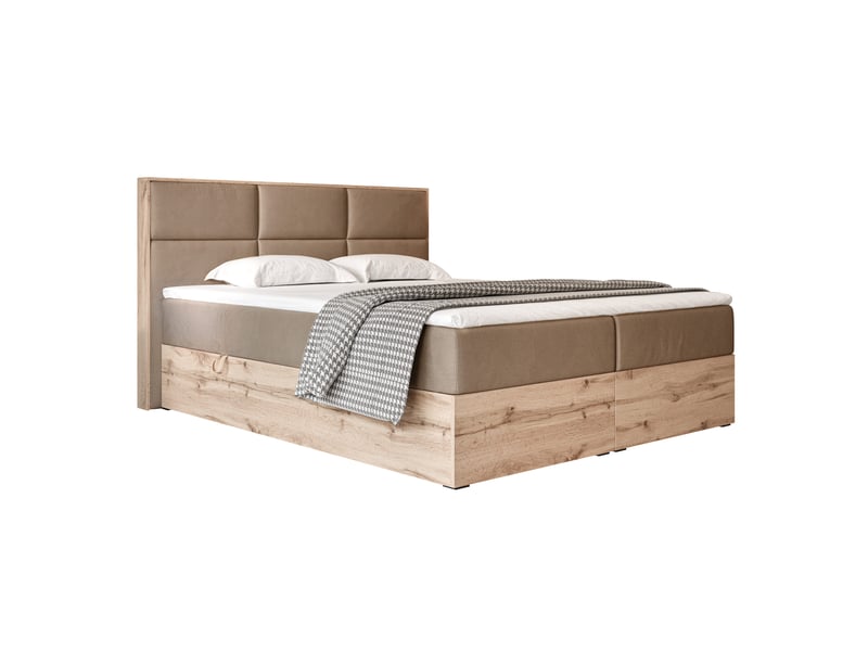  Lit coffre lavio - 120x200 cm - avec sommier et surmatelas - velours dense - marron clair LAVIO - Conforama A