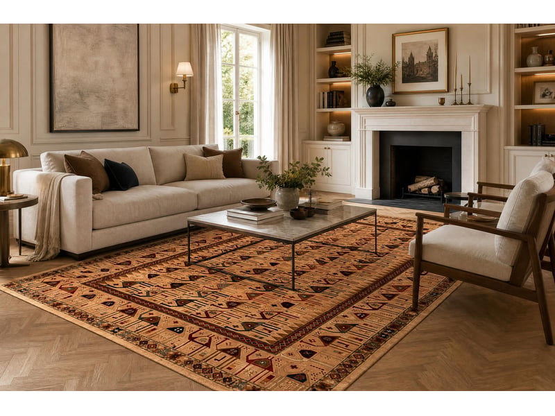  Tapis en laine kashqai 4304 101 oriental, cadre couleur saumon   vert 135x200 cm  - Conforama D