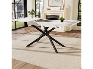 Table de salle à manger extensible avec plateau rectangulaire et pieds en croix, pour cuisine et salon, blanc, 120 × 80 × 76,5 cm