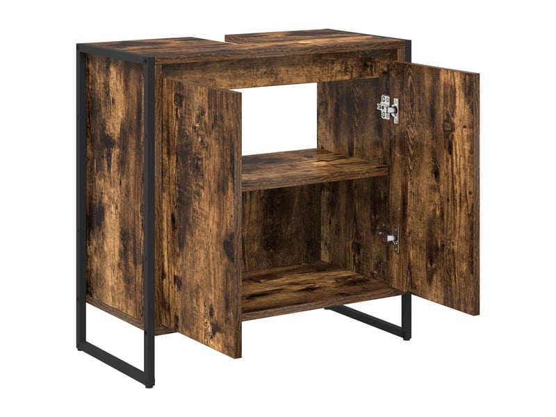  Cabinet de salle de bain, meuble de rangement chêne fumé 60x30x60 cm  - Conforama E