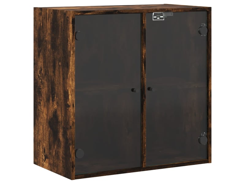  Armoire murale salon, meuble de rangement avec portes en verre chêne fumé 68x37x68,5 cm  - Conforama A