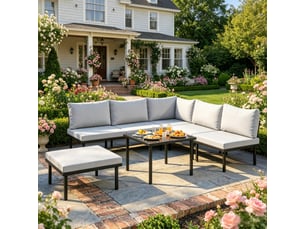 Salon de jardin modulable,6 pièces avec table,métal,noir et gris clair