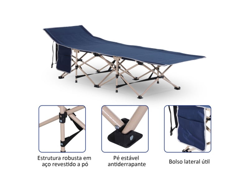  Lit de camp pliable en acier et oxford, avec sac de rangement, bleu, 190x68x52 cm  - Conforama D