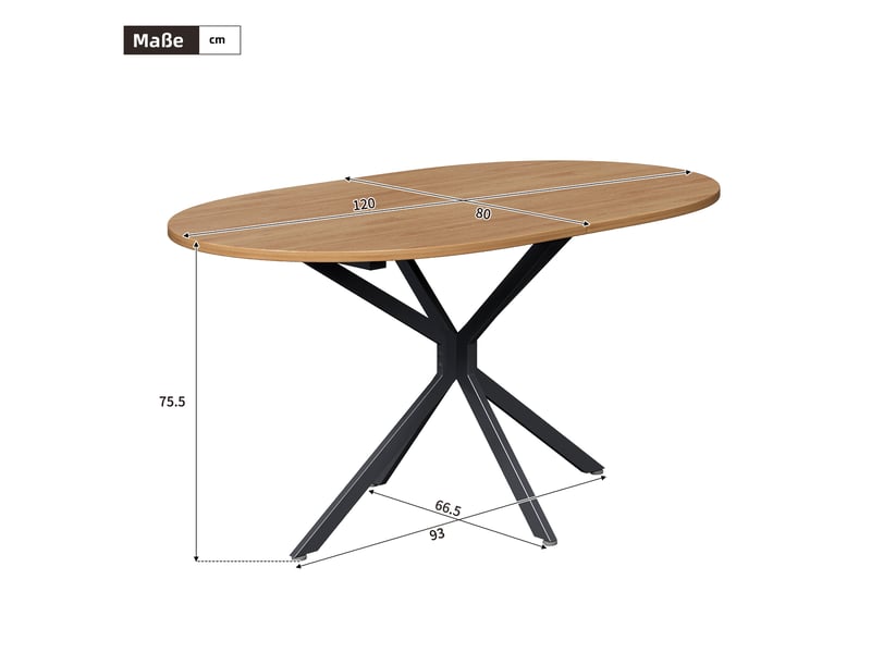 Table à manger ovale 120x80x75,5 cm pieds métalliques mdf naturel - Conforama C