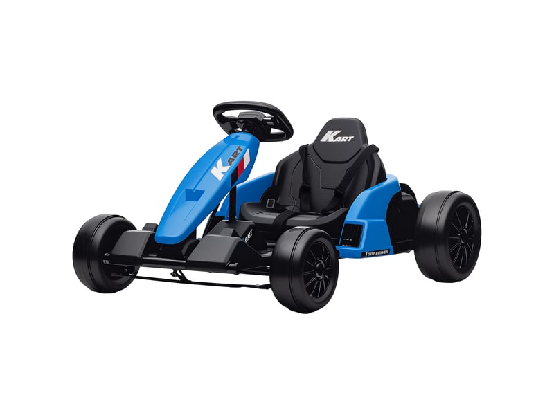  Kart électrique 24 v, mode drift, siège réglable, harnais de sécurité 5 points, fonction musique, 6-12 ans, bleu  - Conforama B