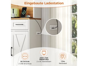 Armoire de cuisine bois et blanc 180 cm avec led – 2 tiroirs, casier à vin amovible, 105 × 40 × 180 cm