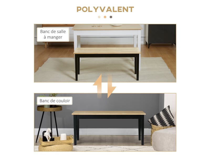 Banc en bois pour 2 personnes bicolore 102 x 36 x 45 cm assise naturelle et piètement noir - Conforama R