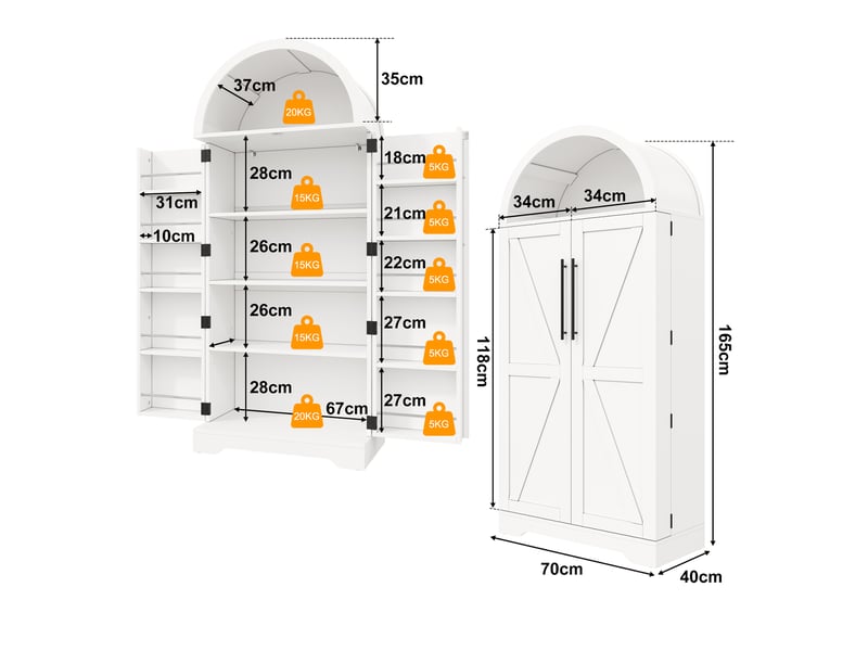 Buffet blanc moderne 165x70x40cm armoire rangement cuisine design voûté mdf - Conforama C